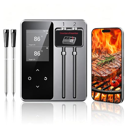 Smart Bluetooth Wireless Meat Thermometer with 6 Sensors,0.5S Instant Read | ±0.5°F digital thermometer, Standalone Base, APP Control & Real-Time Alert, 2 Ultra-Thin Probes for BBQ,Grill, Smoker,Oven