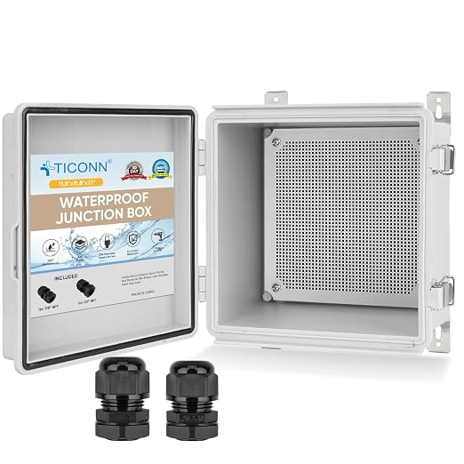 TICONN Outdoor Electrical Box Waterproof, Junction Box IP67 ABS Plastic Enclosure with Hinged Cover with Mounting Plate, Wall Brackets, Cable Glands (Off-White, 11.8"x11.8"x7.1")