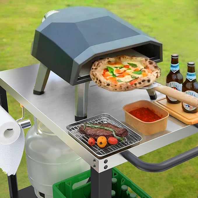 32x20IN Double-Shelves Grill Table, Outdoor Grill Cart for Blackstone Griddle, Movable Pizza Oven Table Cart for Outside Patio, Kitchen Cooking Food Prep Table for Party