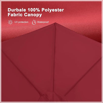 ABCCANOPY Patio Umbrella 9FT Outdoor Half Umbrella w/Solar Lights，Burgundy | Fade & UV Resistant Fabric, 5 Fiberglass Ribs, Waterproof, Air Vent, Crank Operated, Great for Patio, Backyard, Garden, Deck