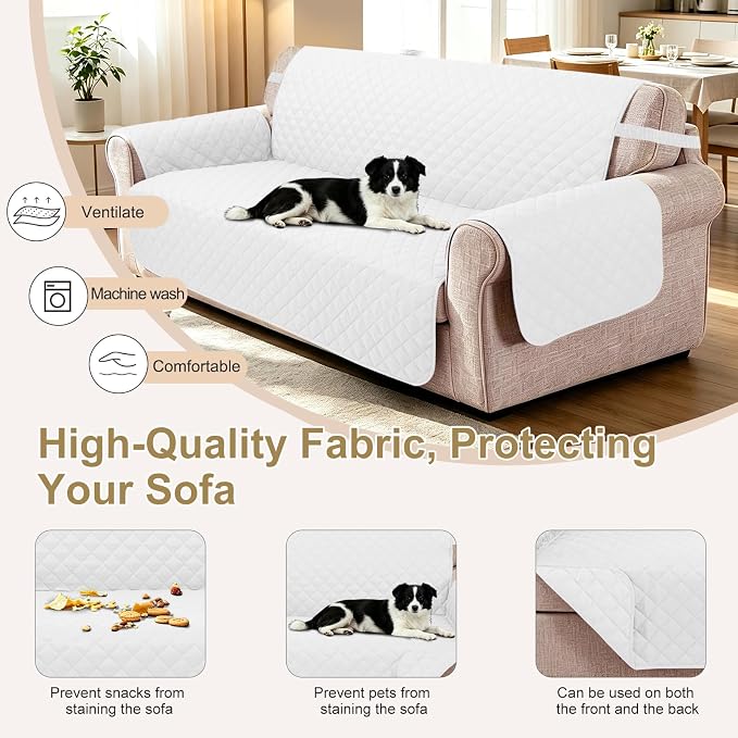 Reversible Oversized Sofa Covers, XL Sofa, White/White | Couch Cover Furniture Protector for Dogs Elastic Straps Water Repellent Furniture for 4 Cushion Couch