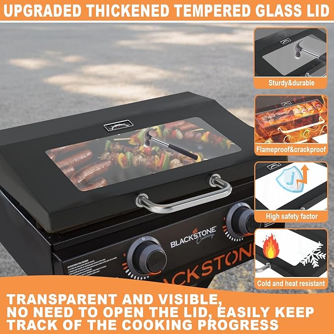 Hinged Lid for Blackstone 22 inch Griddle Lid Tabletop Omnivore 1666(2024 Model), Visualized Glass FlatTop Hard Cover for Blackstone Accessories 22" Omnivore Griddle Hood 2203 1813 Replacement etc.