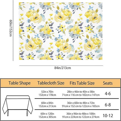 TKS MITLAN Yellow Blue Flowers Tablecloth Decor Watercolor Plant Tender Petal Bright Summer Romantic Table Cloth Dining Room Kitchen Table Cover 60" X 84" Oblong/Rectangle