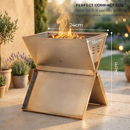 VED Portable Barbecue Grill – Foldable Notebook Style BBQ | Stainless Steel Charcoal Grill for 2-3 People | Outdoor BBQ for Camping, Terrace, Patio & Beach (35x24x39 cm)
