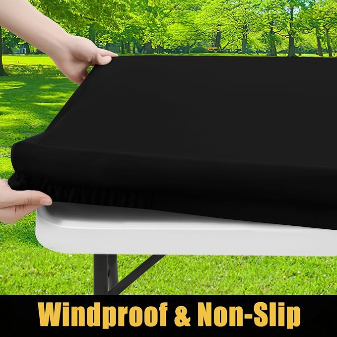 Smiry Square Picnic Table Cloth, Waterproof Elastic Fitted Tablecloths for 3 Foot Tables, Washable Polyester Table Cover for Camping, Indoor and Outdoor (Black, 24"x24")