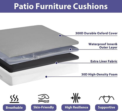 IPYNBAP Outdoor Chair Cushions Set of 4 -Waterproof Outdoor Seat Cushions for Patio Furniture, Patio Chair Cushion with Handle and Ties, Out Door Chair Pads,19x19x3-Square, Grey