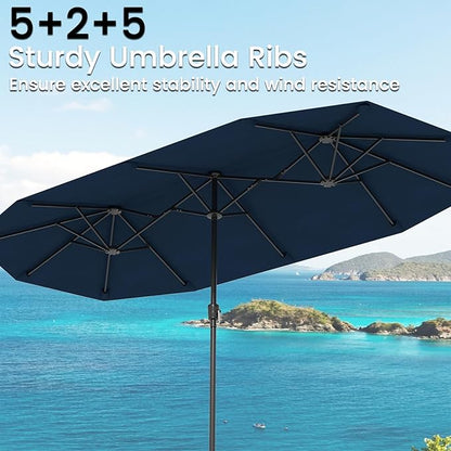 Tangkula 13 FT Large Patio Umbrella, Outdoor Double-Sided Table Market Umbrella w/Crank Handle, 12 Heavy-Duty Ribs, Sun-Protective Rectangular Twin Parasol for Garden Deck Lawn Poolside (Navy)