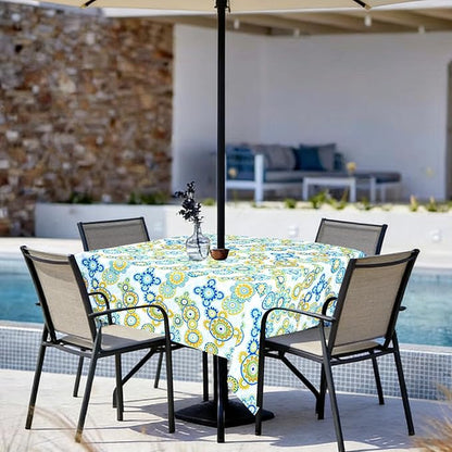Poise3EHome Square Outdoor Tablecloth with Umbrella Hole and Zipper,Floral 60x60 Inch,Polyester SpillProof Washable Table Cloth for Spring Summer Patio Garden Poolside Picnic Camping BBQS