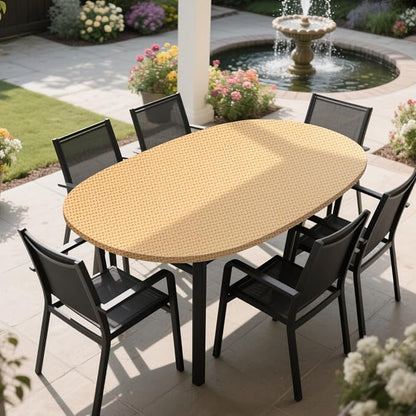 LIBERECOO Oval Fitted Tablecloth with Elastic, Waterproof Vinyl Tablecloth with Flannel Backing, Plain Weaves Pattern Wipeable & Reusable Plastic Table Cloth for Kitchen and Dining Room, 48" x 68"