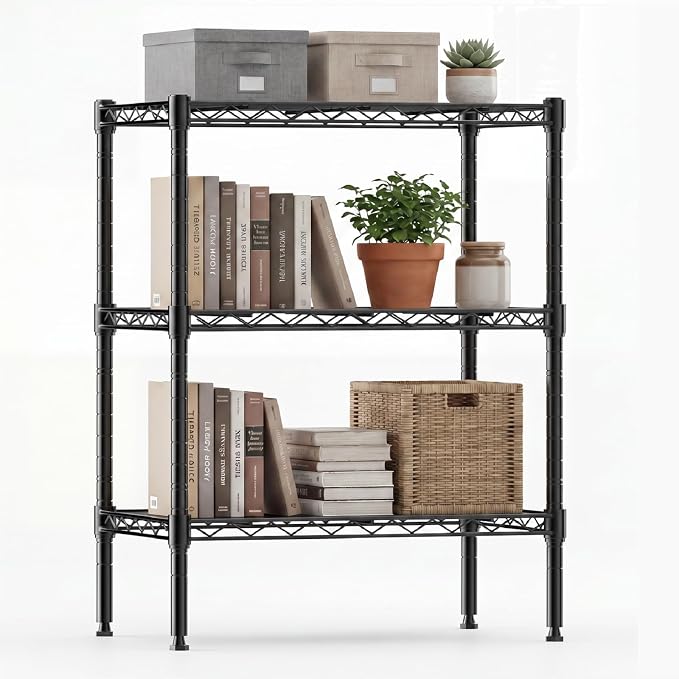 DUMOS 3-Tier Metal Storage Shelves, Wire Shelving, Storage Rack, 23.31" W | Heavy Duty Steel Shelves, Wire Adjustable Standing, Kitchen Bathroom Garage Pantry Organizers, 30.22"H
