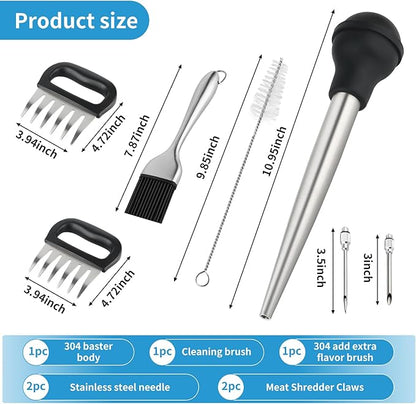 T-Raputa Turkey Baster Set – Includes Baster for Cooking, Barbecue Basting Brush,2 Meat Shredder Claws 2 Flavor Injector with Cleaning Brush– for Home Baking Kitchen Tool,Ideal Holiday Gift Great