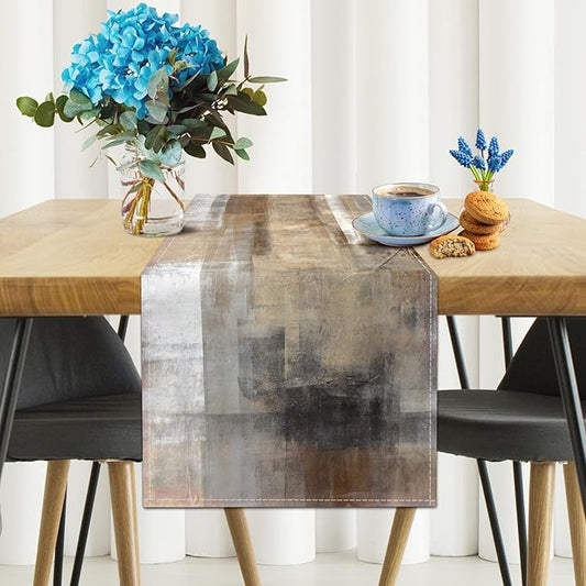 Brown Grey Table Runners Modern Art Farmhouse Linen Table Runners Dresser Scarves Retro Rustic Style for Party Kitchen Dining Table Coffee Holiday Party Decor (13"x 90")