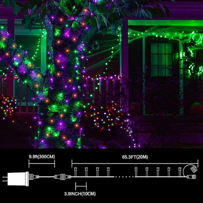 66ft Halloween Decorative Mini Lights, 200 LED Brown Wire Fairy Starry String Lights Plug in, 16 Lighting Modes for Halloween Outdoor Party Decoration (Orange/Purple/Green)