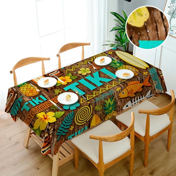 Swono Decorative Rectangle Table Cloth African Pattern, Exotic Geometric Pineapples Fishes Polyester Tablecloth Kitchen Table Cover for Dining BBQ Picnic Coffee Table 50x72, 4-6 Seats