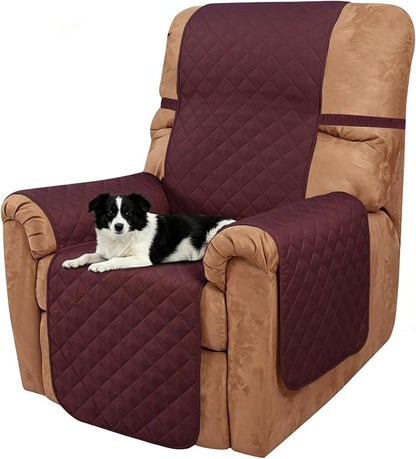 Reversible Chair Covers for Recliner Oversized,Burgundy/Camel | Recliner Oversized Covers for Living Room with Elastic Straps, Water Repellent, Chair Protectors Covers for Dogs