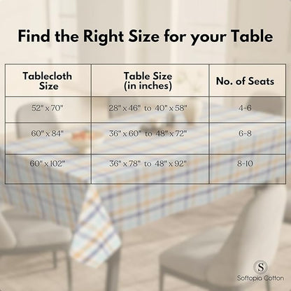 Gingham Check Tablecloth, 60x102 Inches, 100% Cotton, Washable, Table Cover for Summer Parties, Holidays and Everyday Dining, Indigo Blue - Mustard Yellow - Aqua Blue and White Plaid