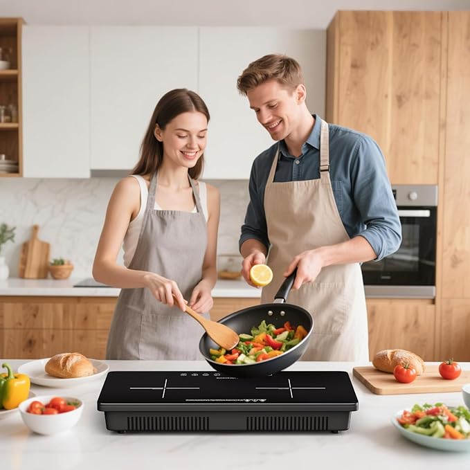 Portable Induction Cooktop 2 Burner, 1800W Double Induction Burner with Touch Control, Timer & Safety Lock, Electric Induction Stove 110V, Cross Line Panel