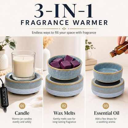 Candle Wax Melt Warmer with Timer Ceramic Electric Wax Melt 4-in-1 Oil Burner Adjusting Temperature Fits Yankee Large Jar Scented Candle for Home Decor Birthday Gifts for Women Mom Grandma Girls