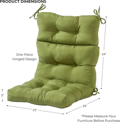 Outdoor Tufted High-Back Chair Cushions, One-Piece Hinged Seat and Back Design, Reversible with 4 Ties, Durable Polyester Fabric, Recycled Fiber Fill - Single, Hunter Green