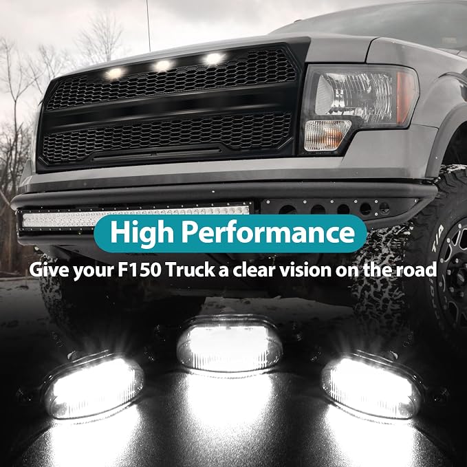 Led Front Grille Lights For 2004-2020 Ford F150,2017-2022 F250,2013-2018 Dodge Ram 1500 Raptor Style Aftermarket Grill Replacement Grills Lamps kit Accessories (black shell white light)