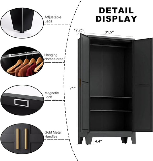 71" H Black Pantry Cabinet,Metal Storage Cabinets with Doors and Shelves,Tall Food Kitchen Cabinets,Farmhouse Kitchen Cabinet,Freestanding Cabinet