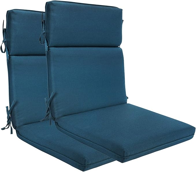 Indoor Outdoor High Back Dining Chair Cushions Replacement Patio Seat Cushion Fade Resistance, Set of 2 (Olefin Teal Blue)