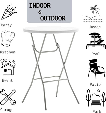 BTEXPERT Set of 5, White 2.63' Round Bar Height Folding Table 330lb Weight Capacity Commercial Indoor Outdoor Portable Banquet Patio Backyard Dining Wedding Party Events Home Thick Top Metal Frame