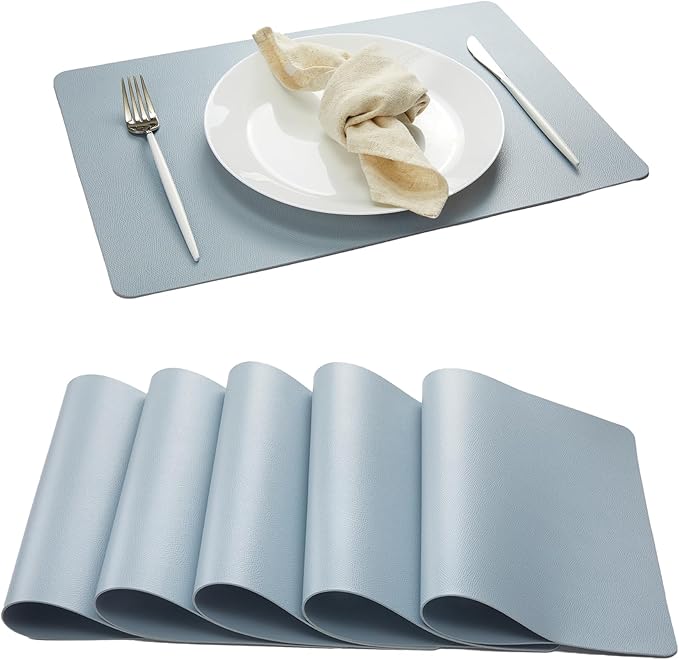DOLOPL Placemats Set of 6-17"x11.8", Faux Leather Heat Resistant Table Placemat for Dining Table Protection, Waterproof Wipeable & Washable Kitchen Table Mats for Dining,Party,BBQ,Holiday