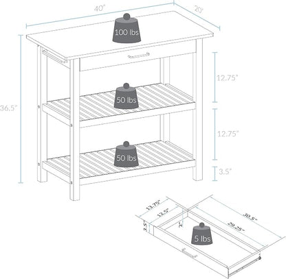 Casual Home Kitchen Island with Solid American Hardwood Top, Slate Gray, 40" W (373-932)