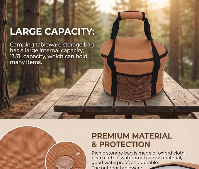 Alomejor Picnic Storage Container, Large Capacity Round Design, Camping Tableware Organizer, Water- for Outdoor BBQ Family Gathering Campers Families