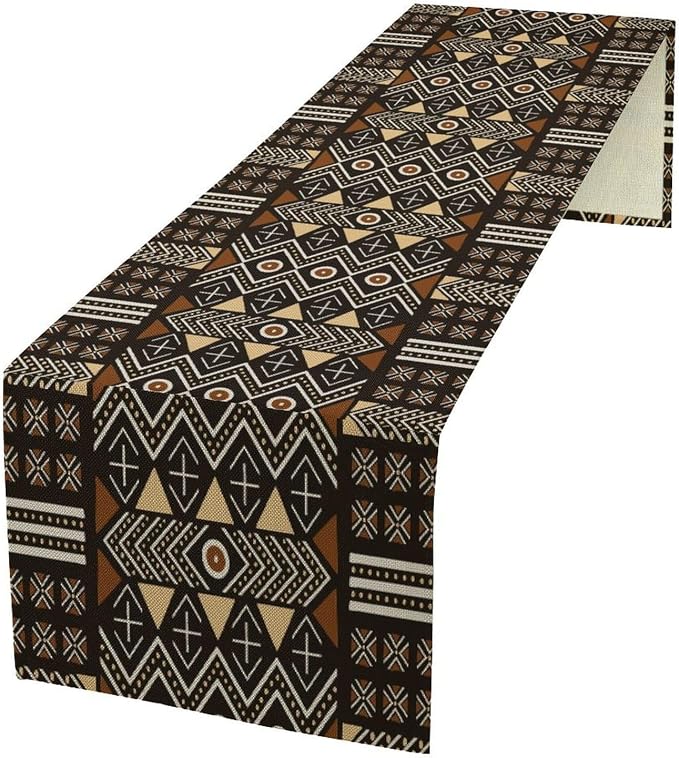 African Geometric Tribal Table Runner Vintage Abstract Ethnic Aztec Traditional Seasonal Summer Holiday Dinner Runner for Home Farmhouse Kitchen Dinner Table Party 13x36in