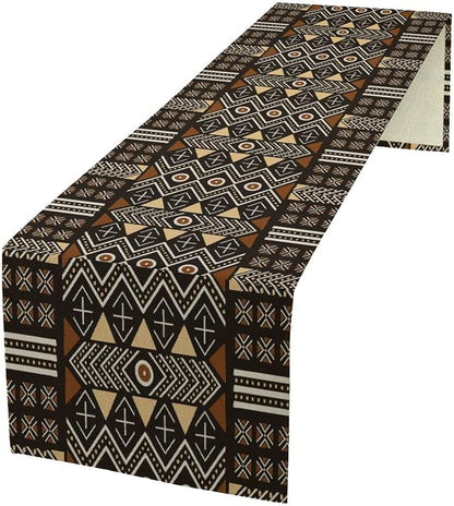 African Geometric Tribal Table Runner Vintage Abstract Ethnic Aztec Traditional Seasonal Summer Holiday Dinner Runner for Home Farmhouse Kitchen Dinner Table Party 13x120in