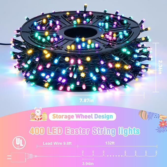 JMEXSUSS 400 LED Easter Christmas Lights Plug in | 132ft Multicolor Christmas Tree Lights with Remote, Colorful String Lights for Bedroom Tree Room Party Easter Decorations