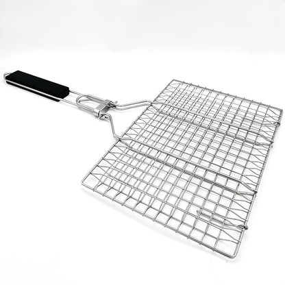 Stainless Steel BBQ Grill Basket With Silicone Brush And Stainless Steel Tong Barbecue Fish Grill Basket for Outdoor Grill Foldable Vegetable Grilling Rack