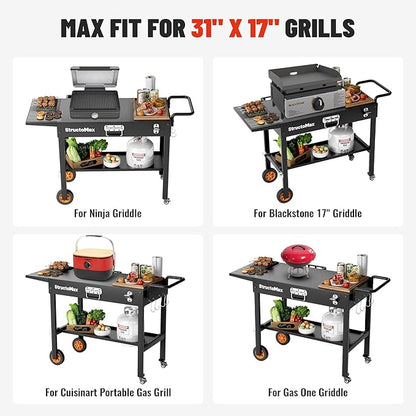 Outdoor Grill Table, Portable Grill Cart with Storage and Wheels, Fits 17/22 Inch Blackstone Griddle, Ninja Grille & More, Outdoor Grill Station for Camping, Patio, Backyard & Tailgating