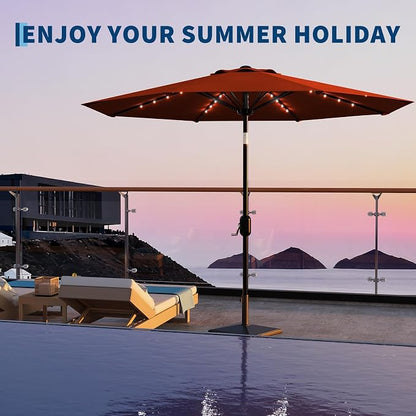 Garvee patio Umbrella with Solar Lights, Outdoor Table Umbrella with 8 Durable Ribs, Tilt & Crank Mechanism, Waterproof & UV Protection for Garden, Backyard, Poolside,