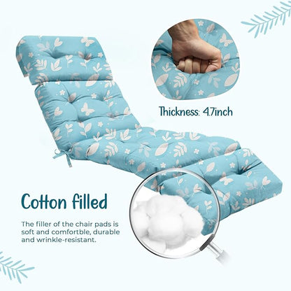 2 Pcs Outdoor Chaise Lounge Chair Cushion 75.1 x 22.8 x 4.7 Inches 100% Waterproof Replacement Cotton Patio Pool Lounge Chair Cushion for Outdoor Furniture with Ties, Blue Daisy
