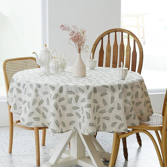 YiHomer Pastoral Round Tablecloth - 60 Inch Dia. Table Cloth - Washable Table Cover with Dust-Proof Wrinkle Resistant for Restaurant, Picnic, Bistro, Indoor and Outdoor Dining, Green Leaf