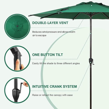 Abba Patio 11FT Lyon Outdoor Patio Umbrella Outdoor Table Umbrella with Push Button Tilt and Crank Market Umbrella 8 Sturdy Ribs UV Protection Waterproof for Garden Deck Backyard Pool Dark Green