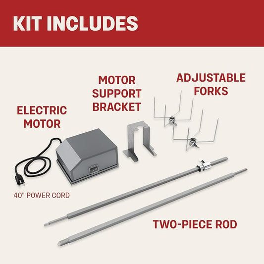 TYTUS Motorized Rotisserie Kit with Stainless Steel Rod for 4-Burner Gas Grills, 120V Electric Motor with Adjustable Forks