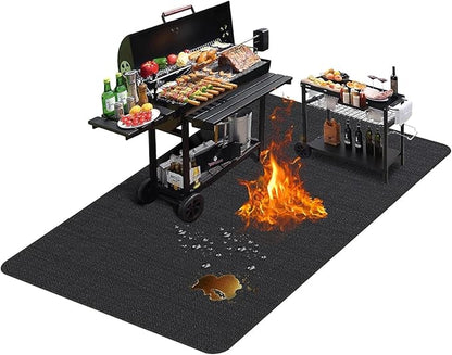 TAOMAND Large 90 x 52 inches Under Grill Mats for Outdoor Grill | Double-Sided Fireproof | Waterproof | Oil-Proof | Easy to Clean | Indoor Fireplace/Fire Pit Mat | Quality BBQ Mat for Deck Patio