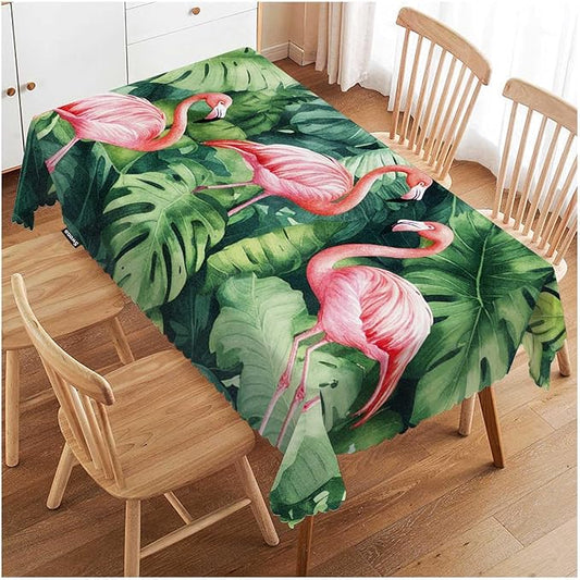 Swono Flamingo Table Covers 52x70 Inch Tropical Pink Flamingo Palm Leaves Wipeable Tablecloth Kitchen Dinning Tabletop Decoration, Table Cloth for Outdoor and Indoor Use