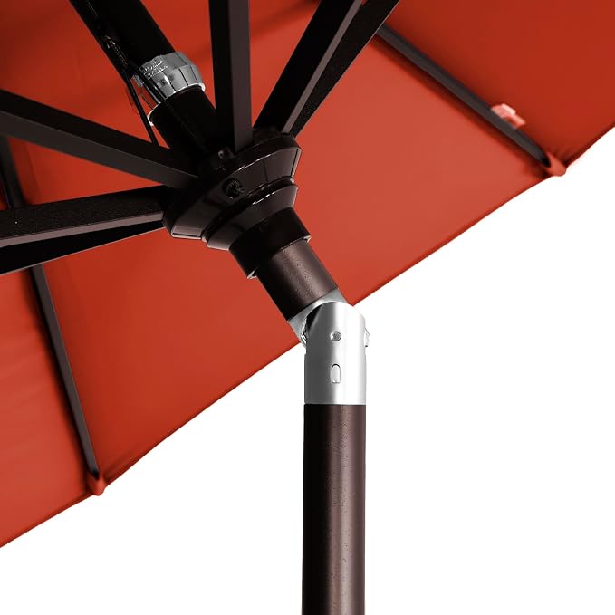 California Umbrella 12-Year-Non-Fading, 9Ft Premium Sunbrella Patio Umbrella, Hand-Crank, Button-Tilt, Bronze Frame, Terracotta Fabric