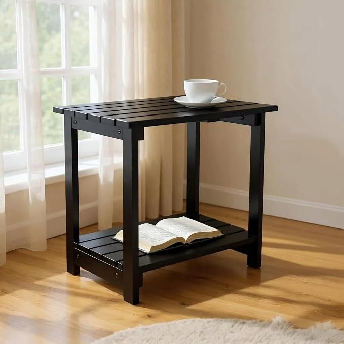 Shine Company Indoor/Outdoor Providence Rectangular Acacia Wooden Side Table, Black