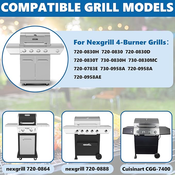 Replacement Parts for Nexgrill 4-Burner 720-0830 720-0830H 720-0830D 720-0783C, Cast Iron Grill Grate, Heat Shield Plates, Burner Tubes, Igniters Kit for ‎‎Cuisinart CGG-7400 Replacement Parts