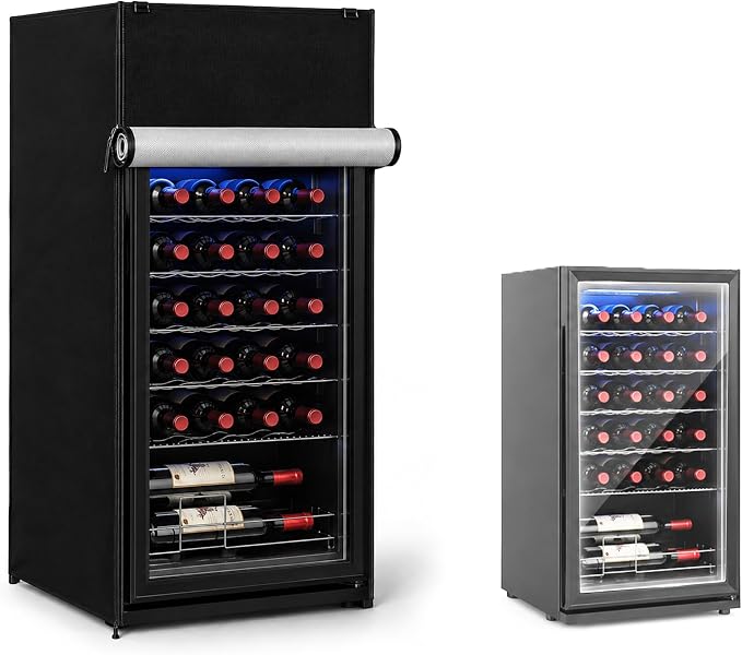 Wine Cooler Cover, 22.05” x 23.23” x 34.25” Outdoor Upright Refrigerator Cover, Waterproof Mini Fridge Cover, Made of Oxford Cloth, Fits Most 3.0 Cu. Ft. Compact Mini Fridges & Wine Cooler