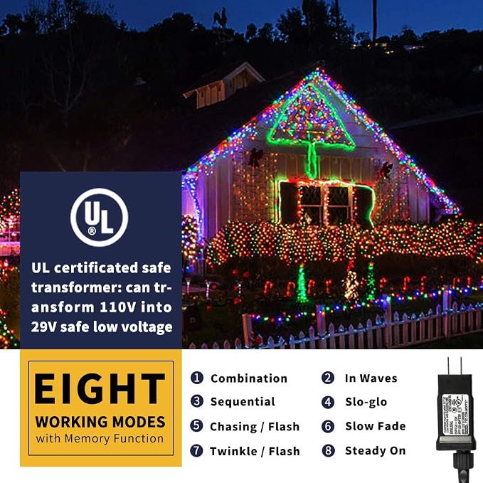 Christmas Outdoor Indoor Lights, 336FT 1000 LED 8 Modes | Christmas Tree Lights Memory Function UL Certified Timer for Trees, Patio, Garden, Party, Wedding, Holiday (Multicolor)