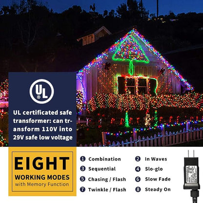 Christmas Outdoor Indoor Lights, 336FT 1000 LED 8 Modes | Christmas Tree Lights Memory Function UL Certified Timer for Trees, Patio, Garden, Party, Wedding, Holiday (Multicolor)