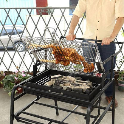Extra Large Charcoal Grill, 360° Rotating Charcoal Grill, Portable Smoker Stainless Steel Grill With Liftable Charcoal Brazier, Camping Grill