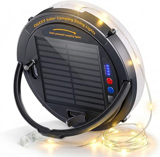 OGERY Solar Camping String Lights, 5400mAh/ 49.2FT/ 11 Modes Rechargeable | Camping Lights Outdoor/Indoor, 4-in-1 Quick Storage Fairy Tent Lights Portable LED Lamp for Patio Yard Party Decor Essentials